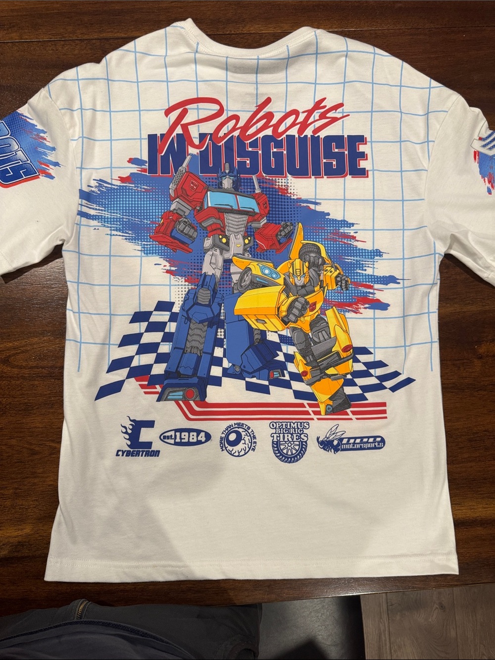 Hybrid Apparel White Mens Autobots Graphic Tee with Red Blue Yellow Accents - Picture 4 of 4